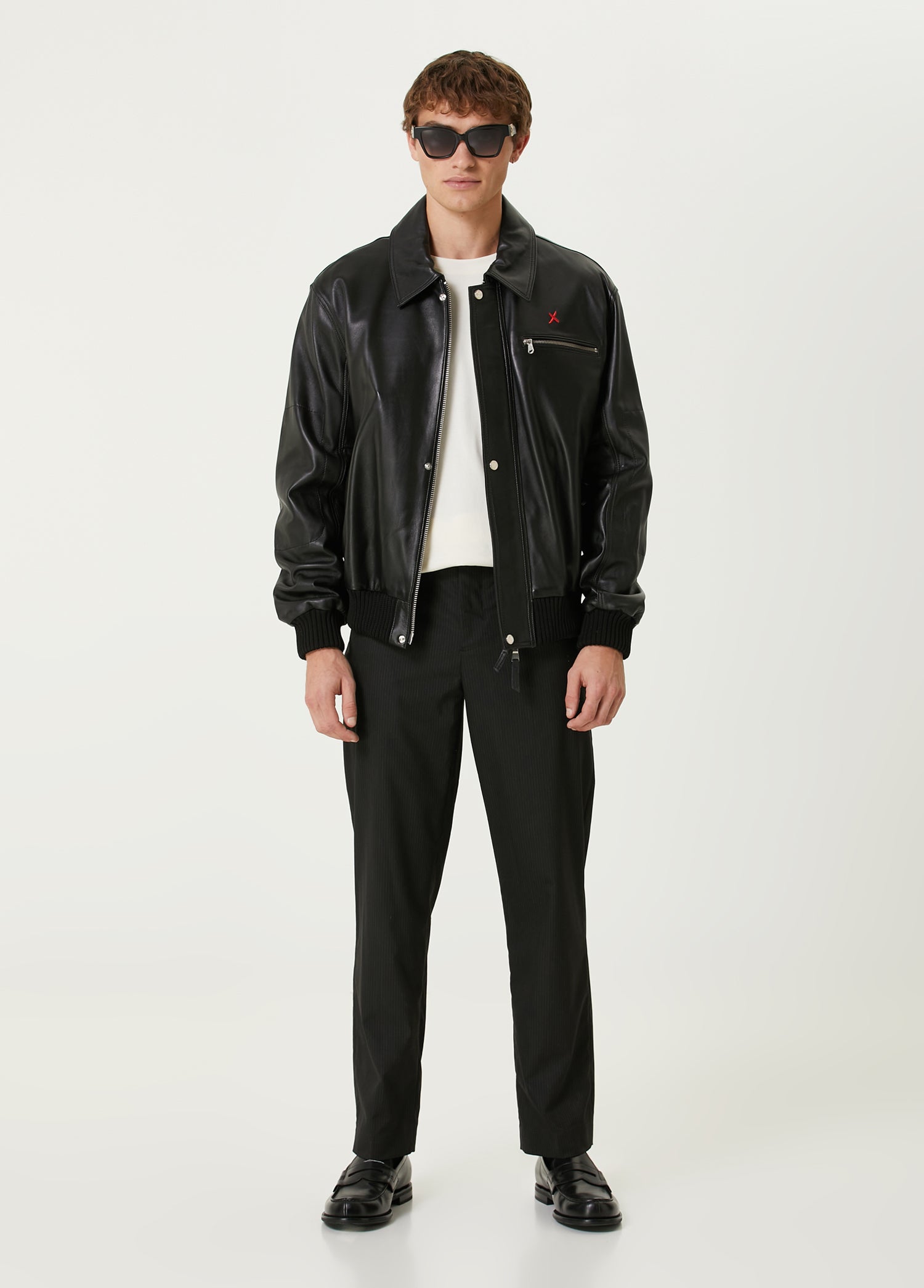 Bomber Men Leather Jacket - Black